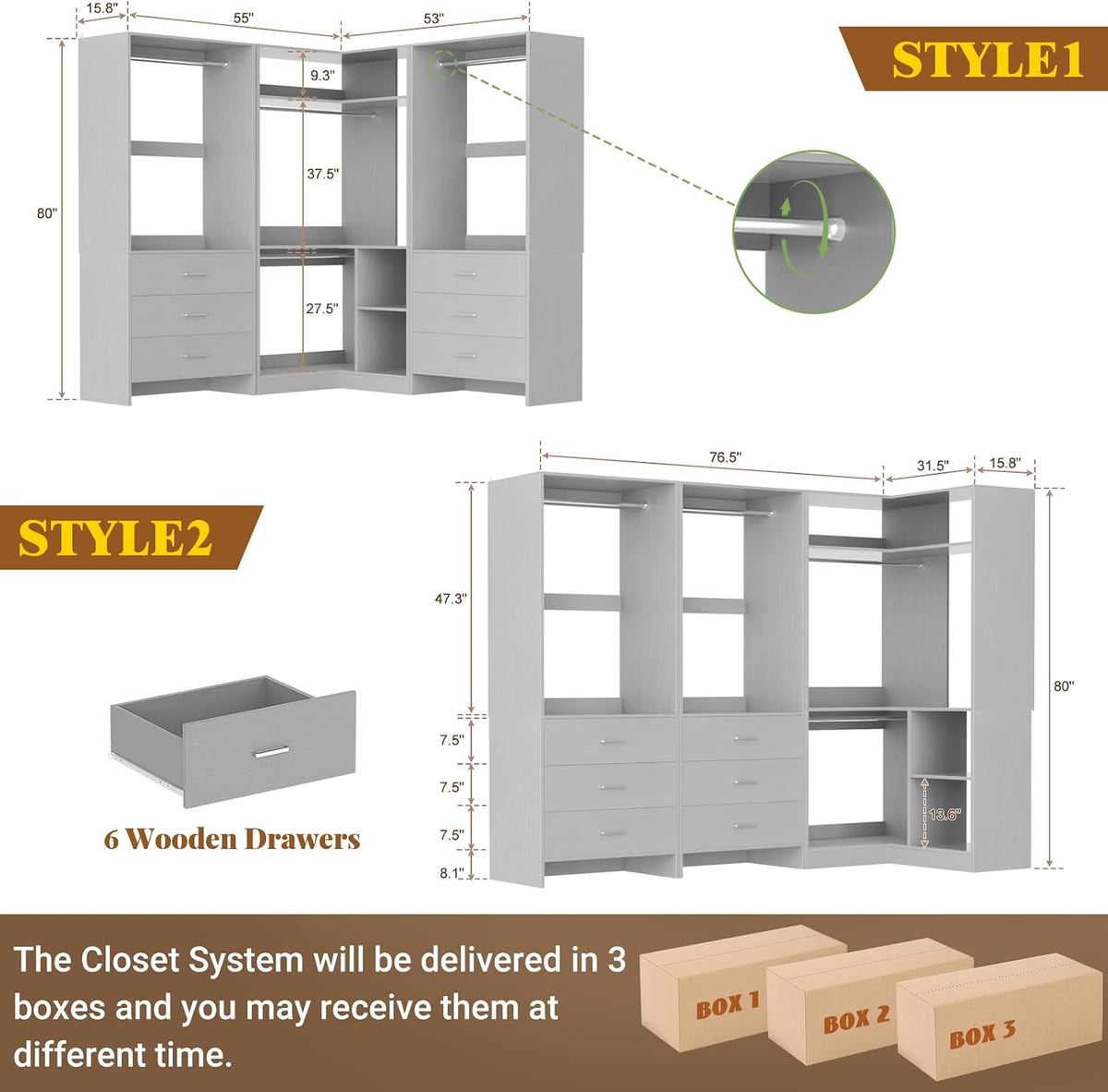 aheaplus closet system with 6 drawers, 4 hanging, package contents