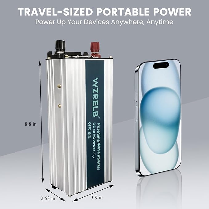WZRELB 800W Pure Sine Wave Inverter 12V DC to 110V 120V AC Power Converter - Image 5
