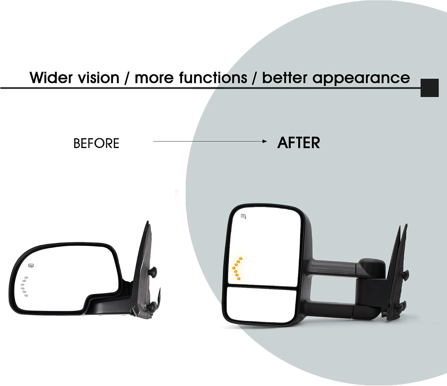 NEYASU Power Heated Pair Towing Mirrors fit for 1999 2000 2001 2002 Chevy Silverado GMC Sierra 1500 2500 3500 Yukon XL Tahoe Denali Avalanche Suburban Arrow Light Manual Telescopic LH RH