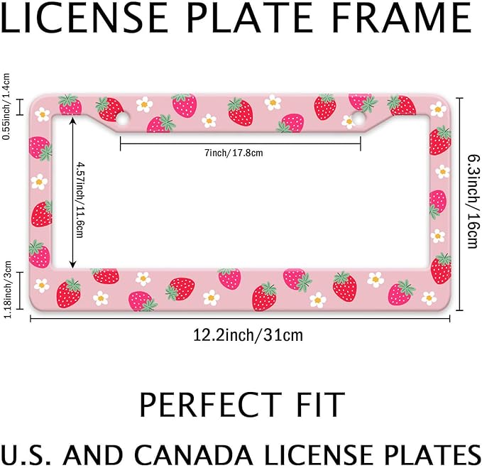 Cute Strawberry Printed License Plate Frame, Strawberry and Flowers Frames - Image 2