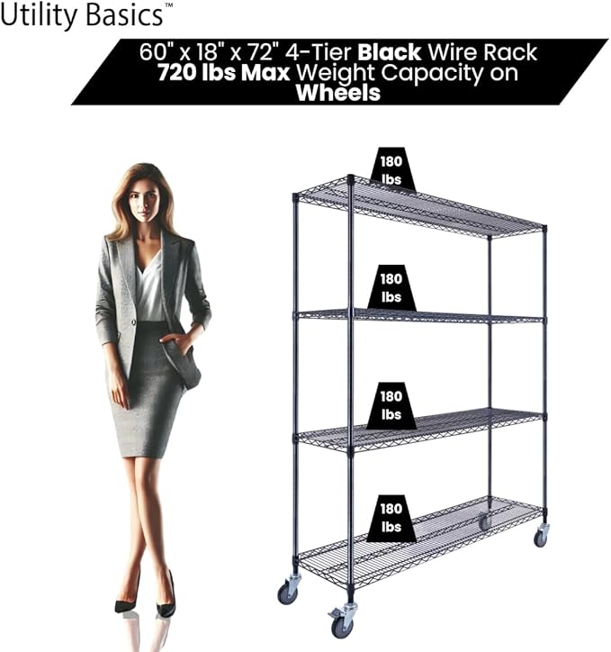 60"x18"x72" Black Premium Metal Steel Wire Shelving 4-Tier NSF 3200 LBS MAX - Image 4
