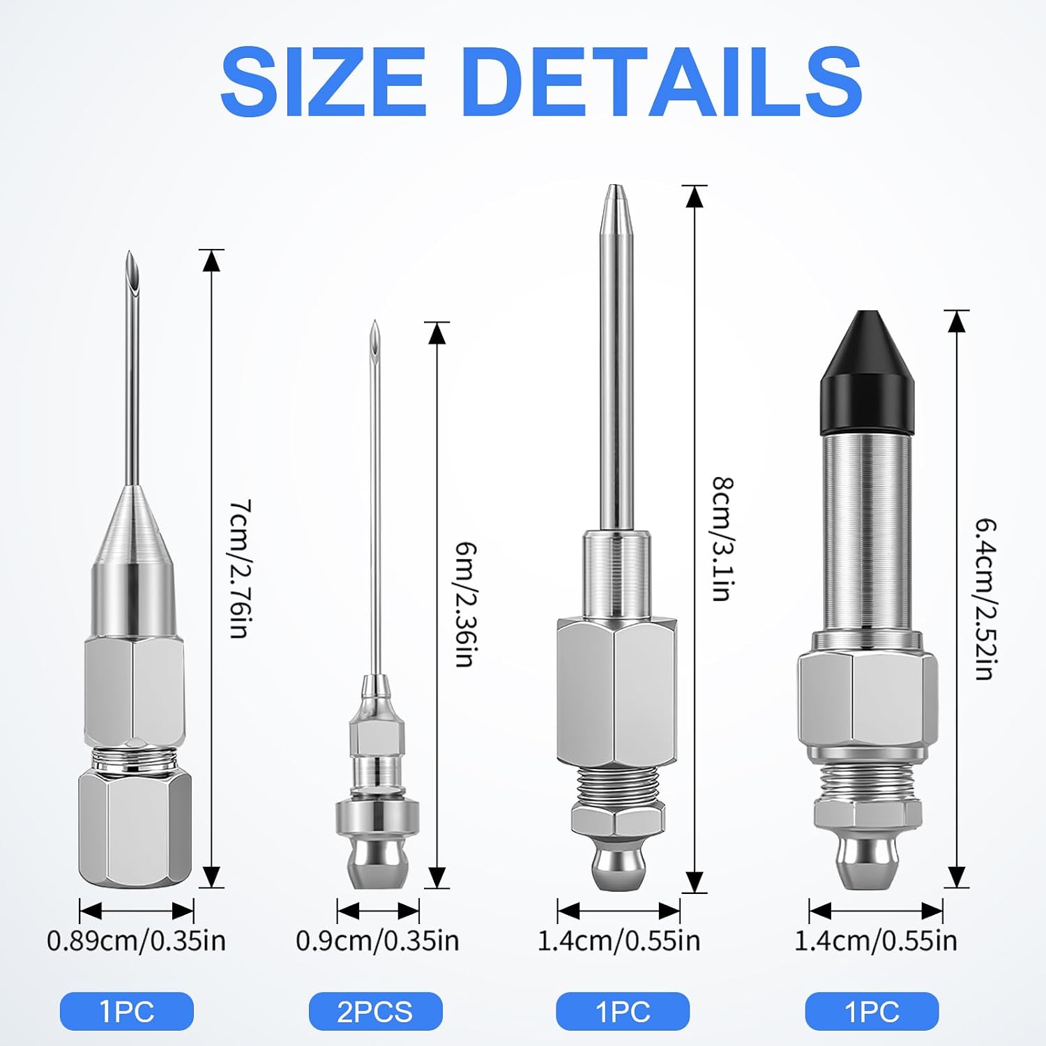 5PCS Grease Gun Needle Tips Accessories Kit, 1 Grease Needle Dispenser, 1 Rubber Joint Fitting, 1 Detachable Grease Needle Tip, 2 Needle Nozzles Tips for Narrow Tight Confined Deep Spaces ﻿