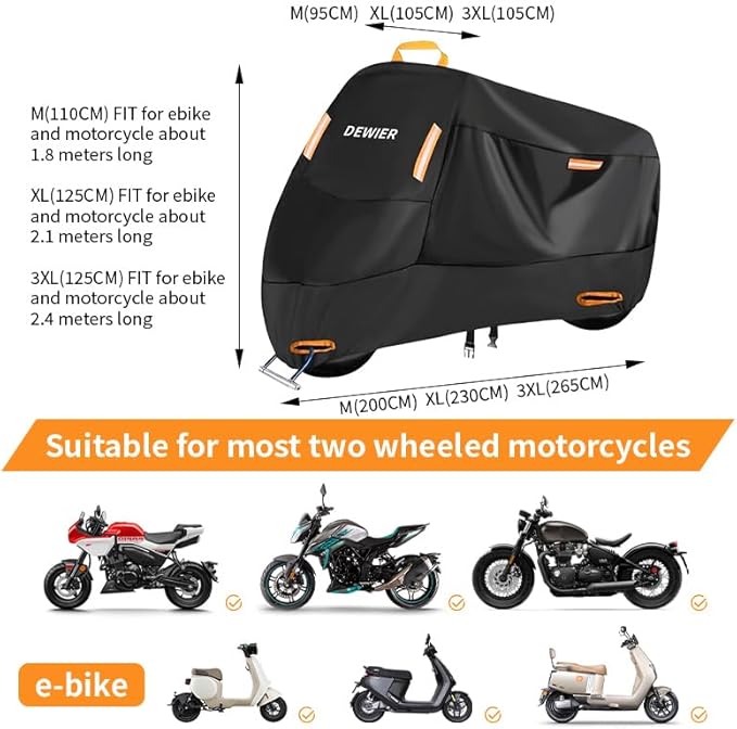 Motorcycle Cover Waterproof Outdoor, 420D Heavy Duty, M 71in, All Season - Image 2