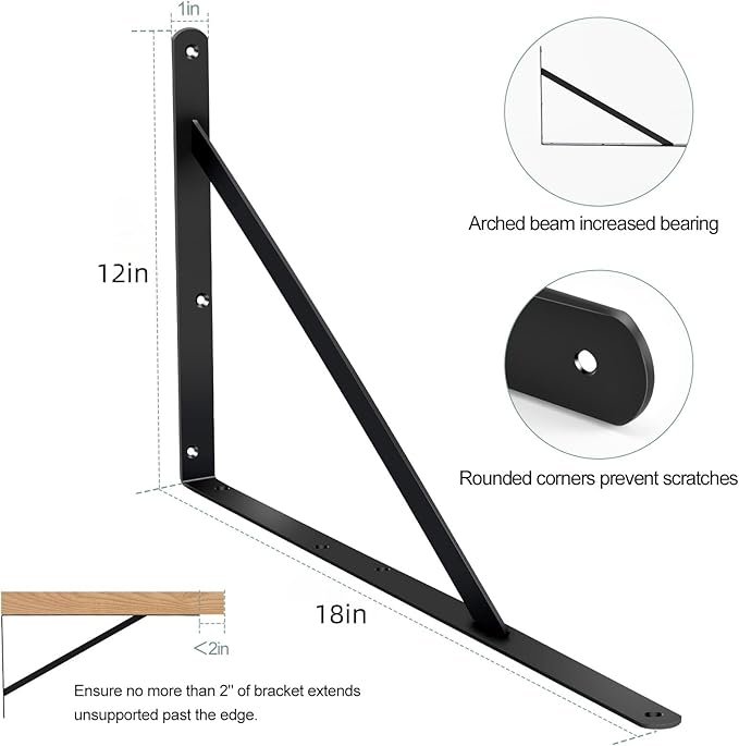 12 Pack L18 x H 12" Black Heavy Duty Shelf Brackets - Image 2