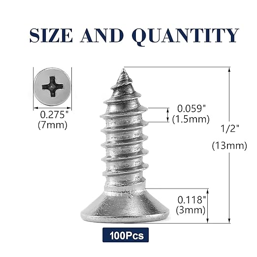 #7 x 1/2" Wood Screw 100Pcs 18-8 Stainless Steel Screws Flat Head Phillips Fast - Image 2