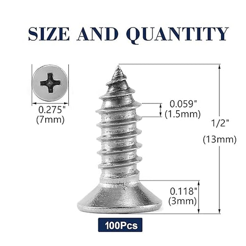 #7 x 1/2" Wood Screw 100Pcs 18-8 Stainless Steel Screws Flat Head Phillips Fast - Image 2