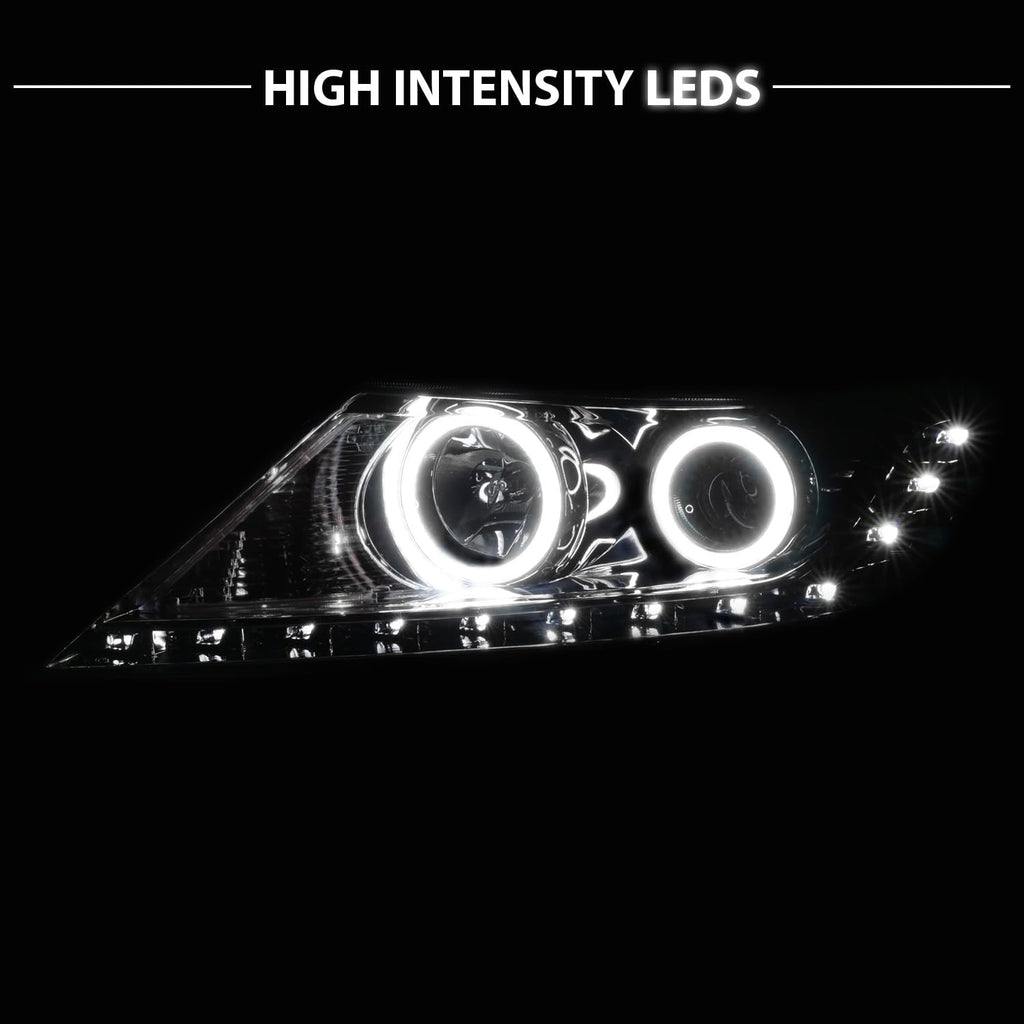 AmeriLite for 2011-2013 Kia Sorento Xtreme LED Halo Rings Gun-Metal Projector Headlights Set - Passenger and Driver Side