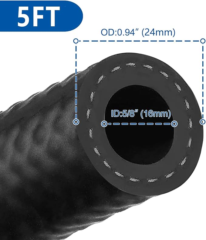 LokoCar Rubber Fuel Hose Line Push Lock 5/8" ID SAE 30R7 NBR 5ft 300PSI Black - Image 3