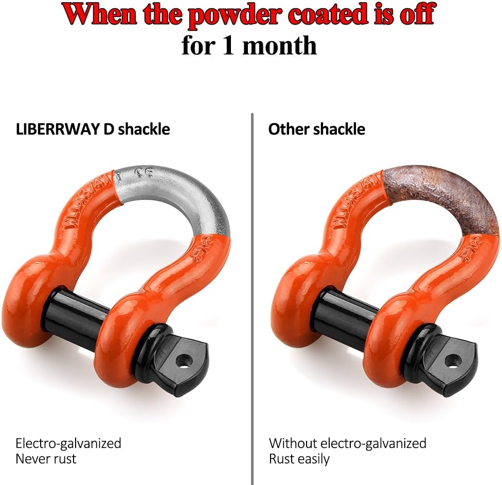 LIBERRWAY Shackles 3/4" (2 Pack) D Ring Shackle Rugged Off Road Shackles 28.5 Ton (57,000 lbs) Maximum Break Strength with 7/8'' Pin Heavy Duty D Ring for Vehicle Recovery, Orange