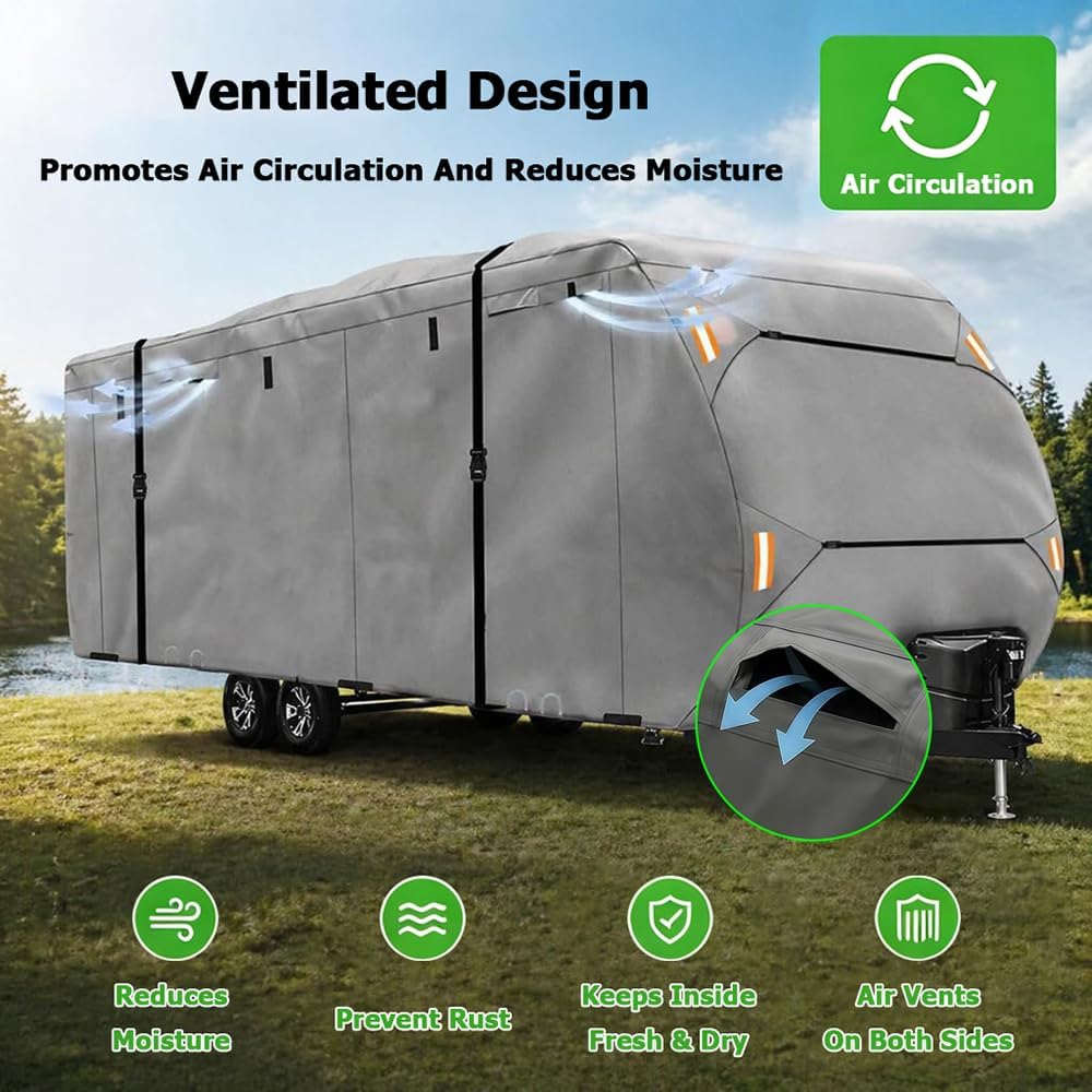 RV Cover for Forest River Cherokee Grey Wolf 18rr 2023-2026, All Weather Travel Trailer Cover with Windproof Straps and Zipper Access Heavy Duty Water Resistant Camper Cover