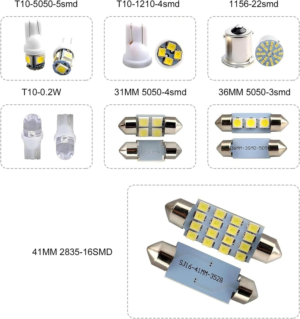 WZP 42PCS Car Interior LED Light Combination Set, T10 31mm 36mm 41mm LED Bulbs, Wide Angle Super Bright Light Bulb for Brake, Reading, License Plate, Map, Parking Lights (White)