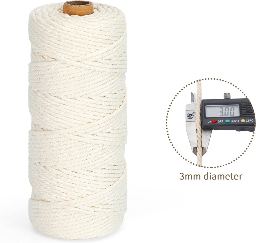 HOMEBOBO Macrame Cord 3mm x 220Yards (656Feet),Natural Cotton Macrame Rope - 4 Strands Twisted Macrame Cotton Cord for Wall Hanging,Plant Hangers,Crafts,Gift Wrapping and Wedding Decorations,Black