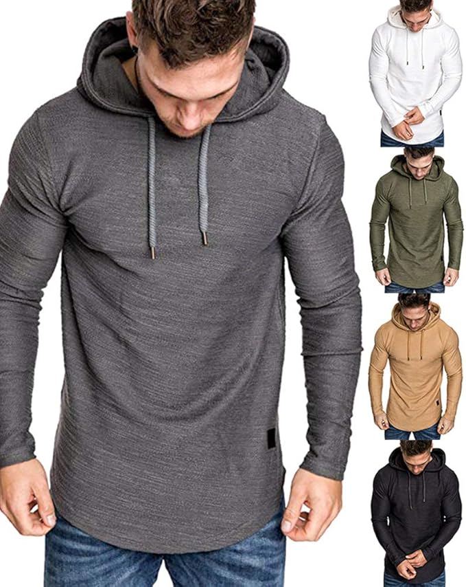 Lexiart Mens Fashion Athletic Hoodies Sport Sweatshirt Solid Color Fleece - Image 2