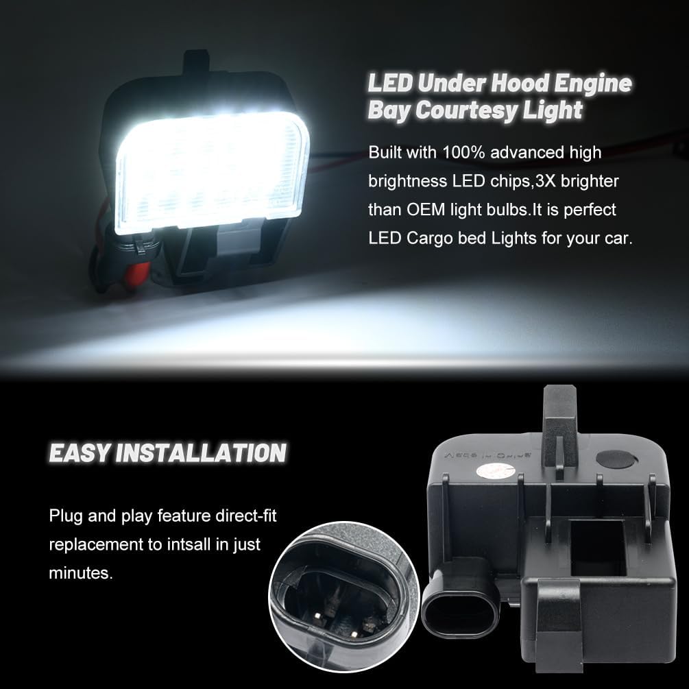 LED Under Hood Lamps for Hummer H2 Chevy GMC Savana Tahoe Suburban Express Silverado Sierra 1500 2500 3500 Envoy Yukon XL Trailblazer EXT Engine Compartment Works Lights 12450086 5722759