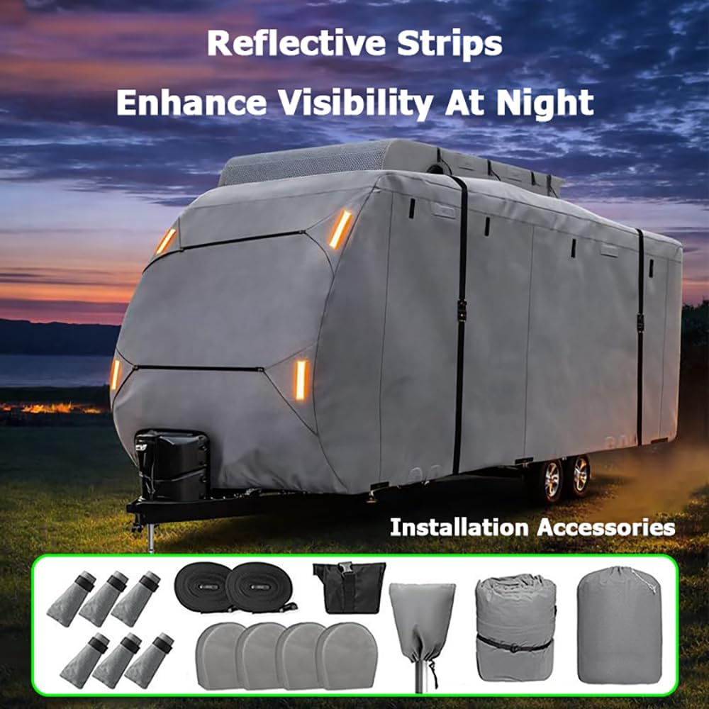 RV Cover for Forest River Cherokee Grey Wolf 18rr 2023-2026, All Weather Travel Trailer Cover with Windproof Straps and Zipper Access Heavy Duty Water Resistant Camper Cover