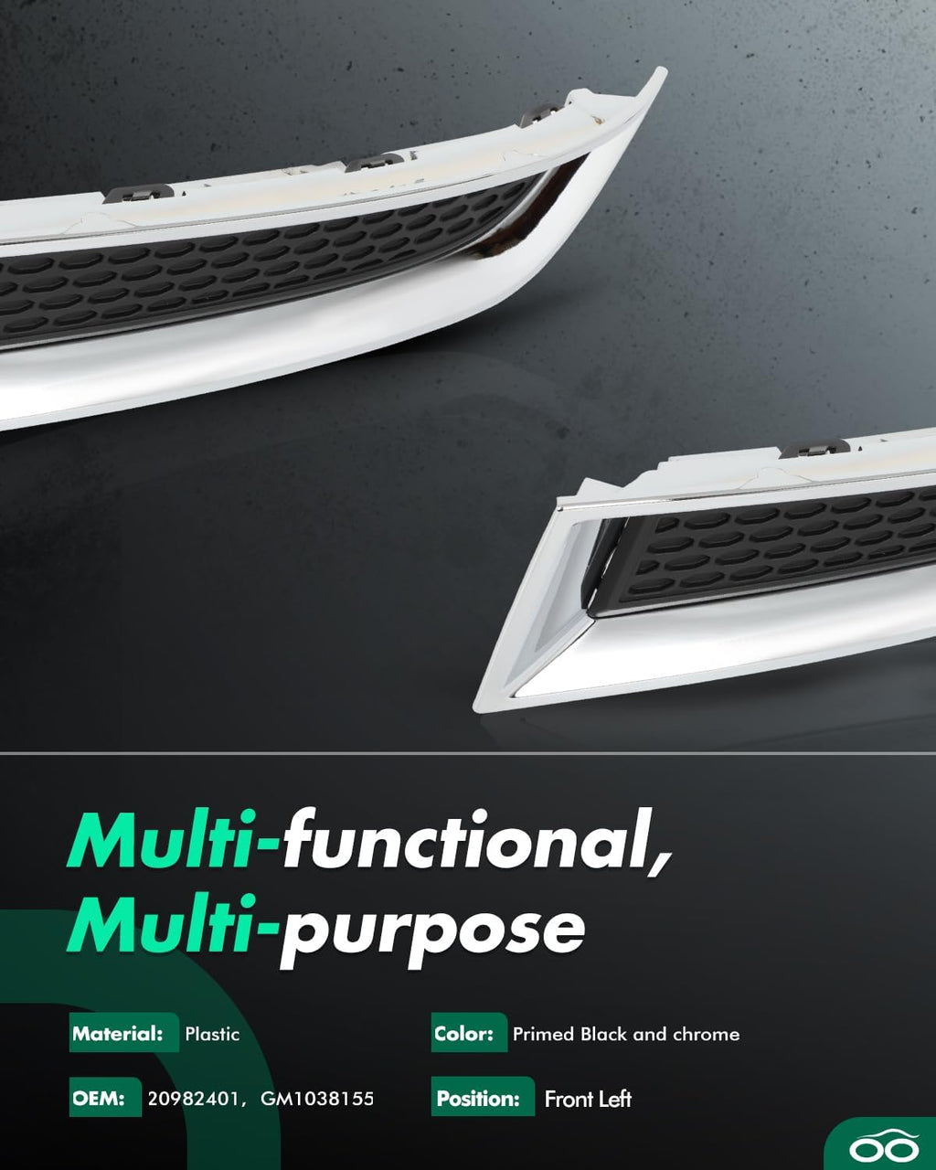 SCITOO Front Left Bumper Grille Fit for 2017 for GMC Acadia Limited,2013-2016 for GMC Acadia Outer Grille with and Chrome Molding replacement 20982401