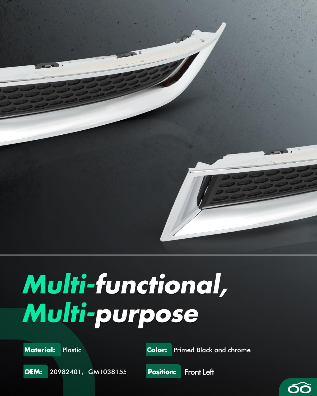 SCITOO Front Left Bumper Grille Fit for 2017 for GMC Acadia Limited,2013-2016 for GMC Acadia Outer Grille with and Chrome Molding replacement 20982401