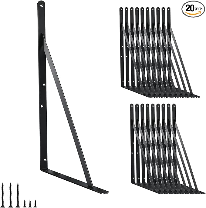 20 Pack L16 x H 10" Black Heavy Duty Shelf Brackets by MHMYDZ