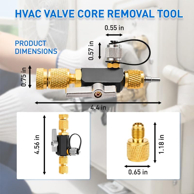 hvac valve core removal tool, dual size sae shown in use