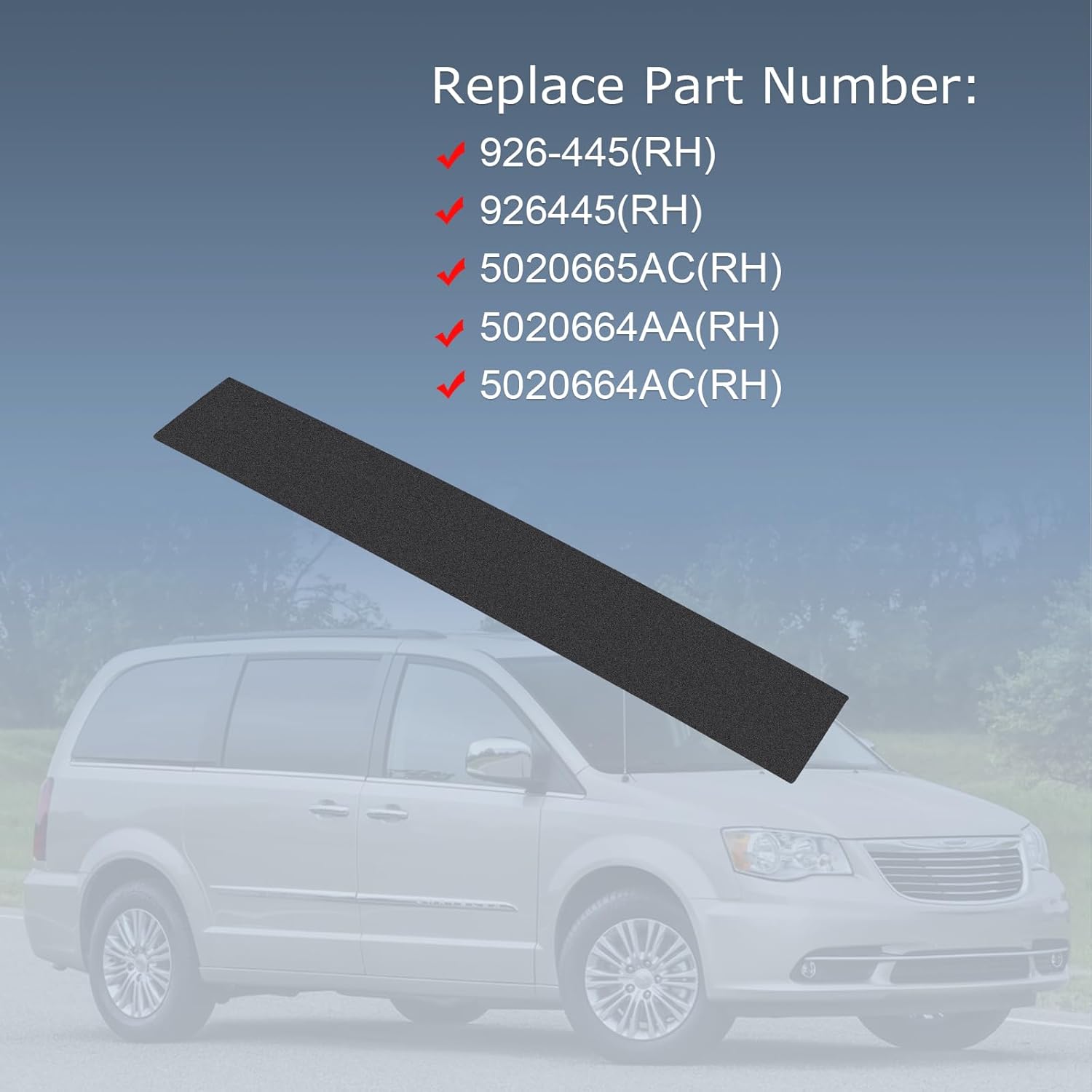 B-Pillar Side Molding Windshield Door Outer Trim Right (Passenger Side Replacement for 2008-2016 Chrysler Town Country,2008-2020 Dodge Grand Caravan Replaces 926-445 5020664AA 5020665AC