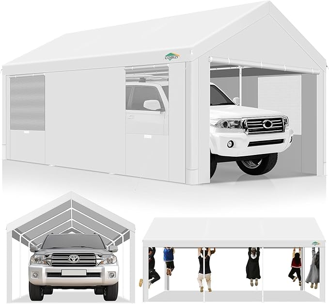 COBIZI Carport 10x20ft Heavy Duty Portable Garage, 2.0 Powder Coated Frame by COBIZI