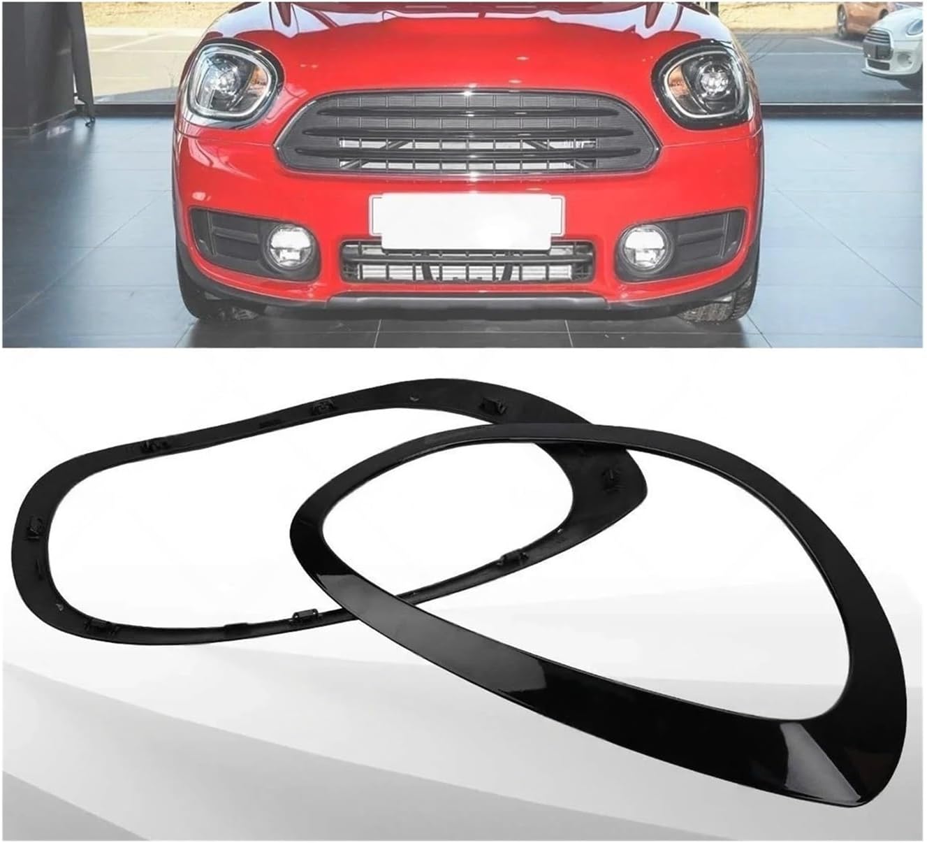 Compatible For 2017-2021 F60 BMW Mini Cooper Countryman Chrome Headlight Trims Cover Rings 51137388117 51137388118 51138739351 51138739352(Black L and R)