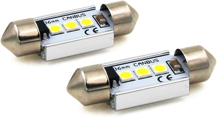 Alla Lighting 500 Lumens Super Bright 6411 6413 6418 C5W LED Bulb 36mm (1.50") High Power 3030 SMD 6000K White Interior Festoon Map Dome License Plate Tag Lights Lamps Replacement