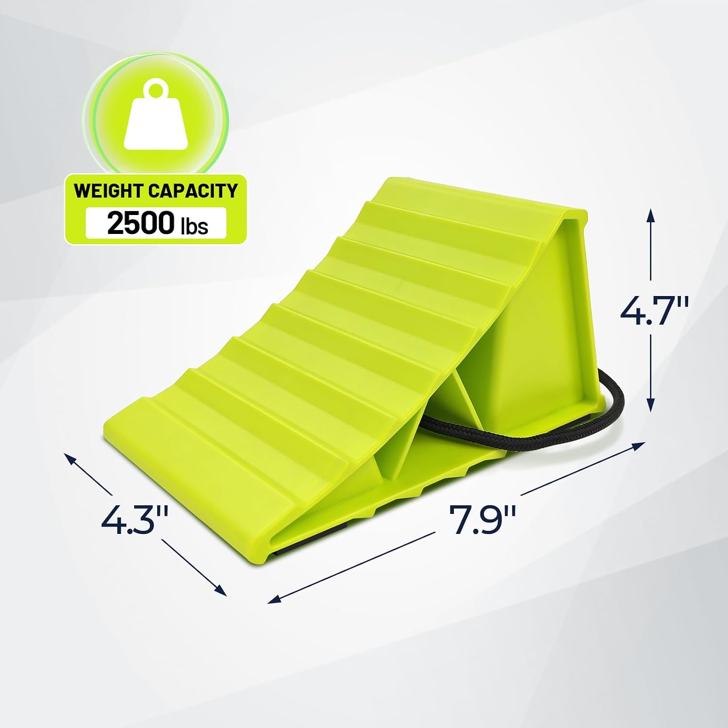 HOXWELL 2 Pair Wheel Chocks for Travel Trailers, Non Slip Heavy Duty Green Wheel Chock with Rope, Lightweight Wheel Stoppers for Cars Campers Trucks RVs, Easy to Carry & Suitable for Most Tyre Sizes