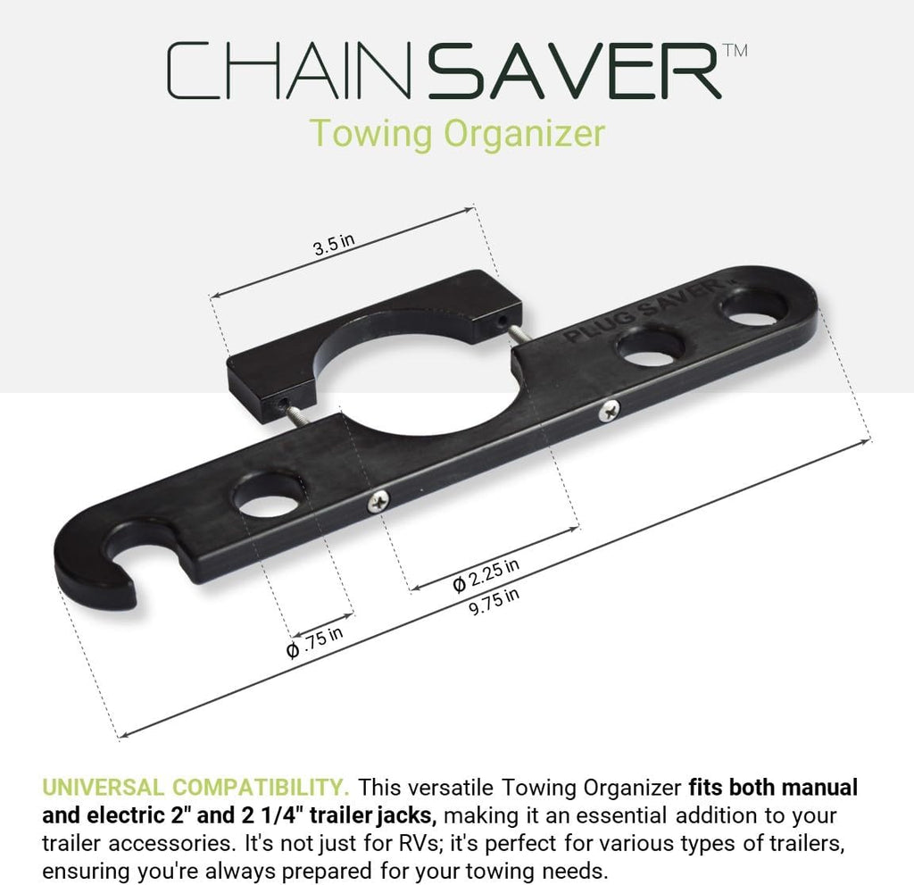 GR Innovations Chain Saver with PlugSaver and Tether | Nylon Tongue Jack Trailer Towing Organizer Kit | Essential RV Accessory | Easy Chain & Harness Storage | Made in USA