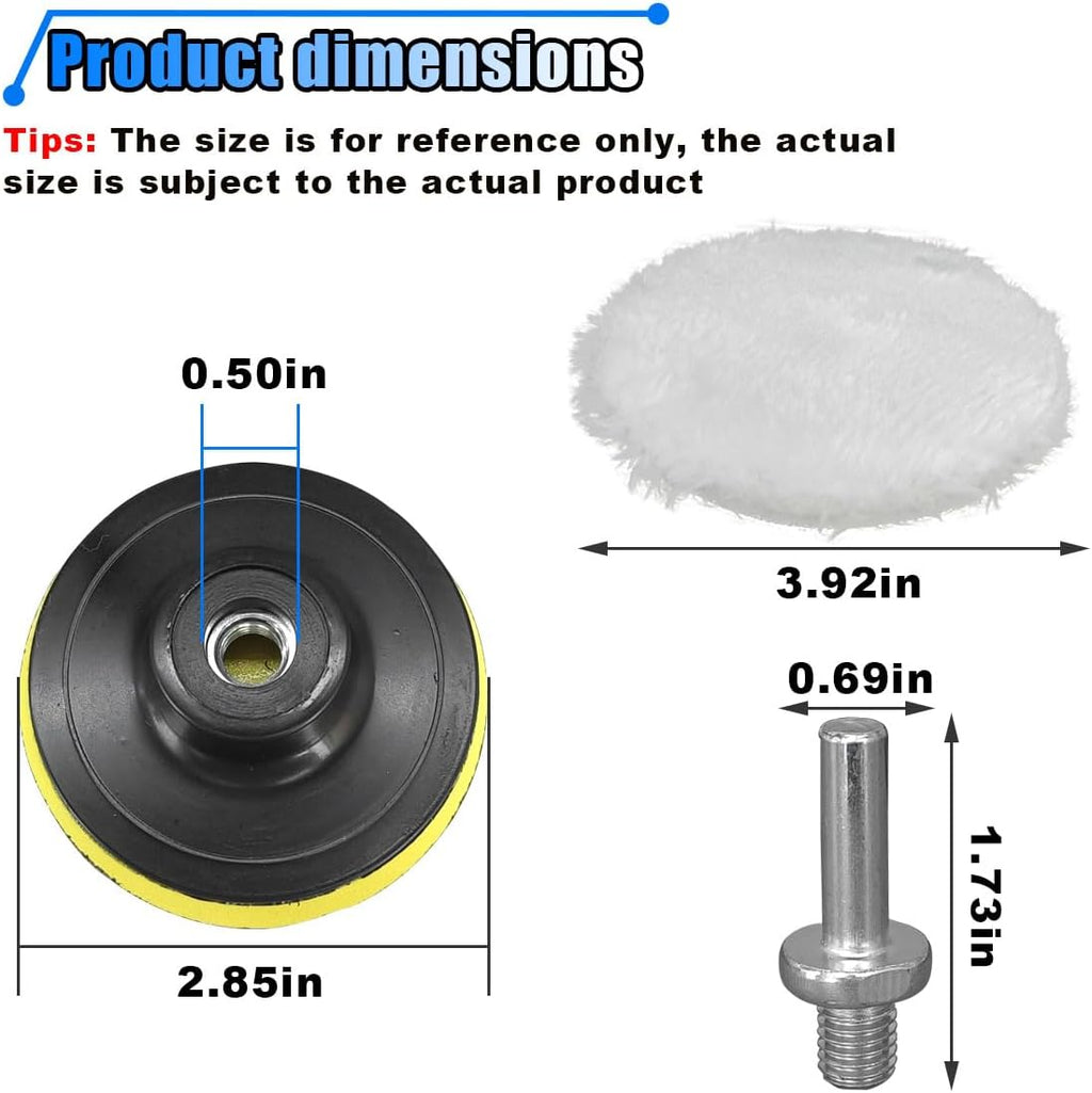 7PCS 3 Inch Wool Polishing Buffing Pad, Polisher Buffer Drill Attachment with Hook and Loop Back, M10 Drill Adapter, Car Buffing Wheel Pads for Waxing, Detailing, Polishing