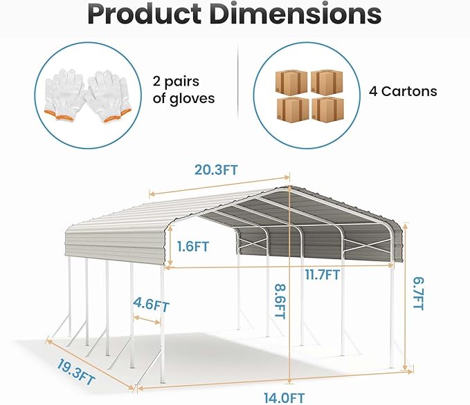 12x20' Heavy Duty Metal Carport – Sturdy Structure, All-Weather Protection - Image 2