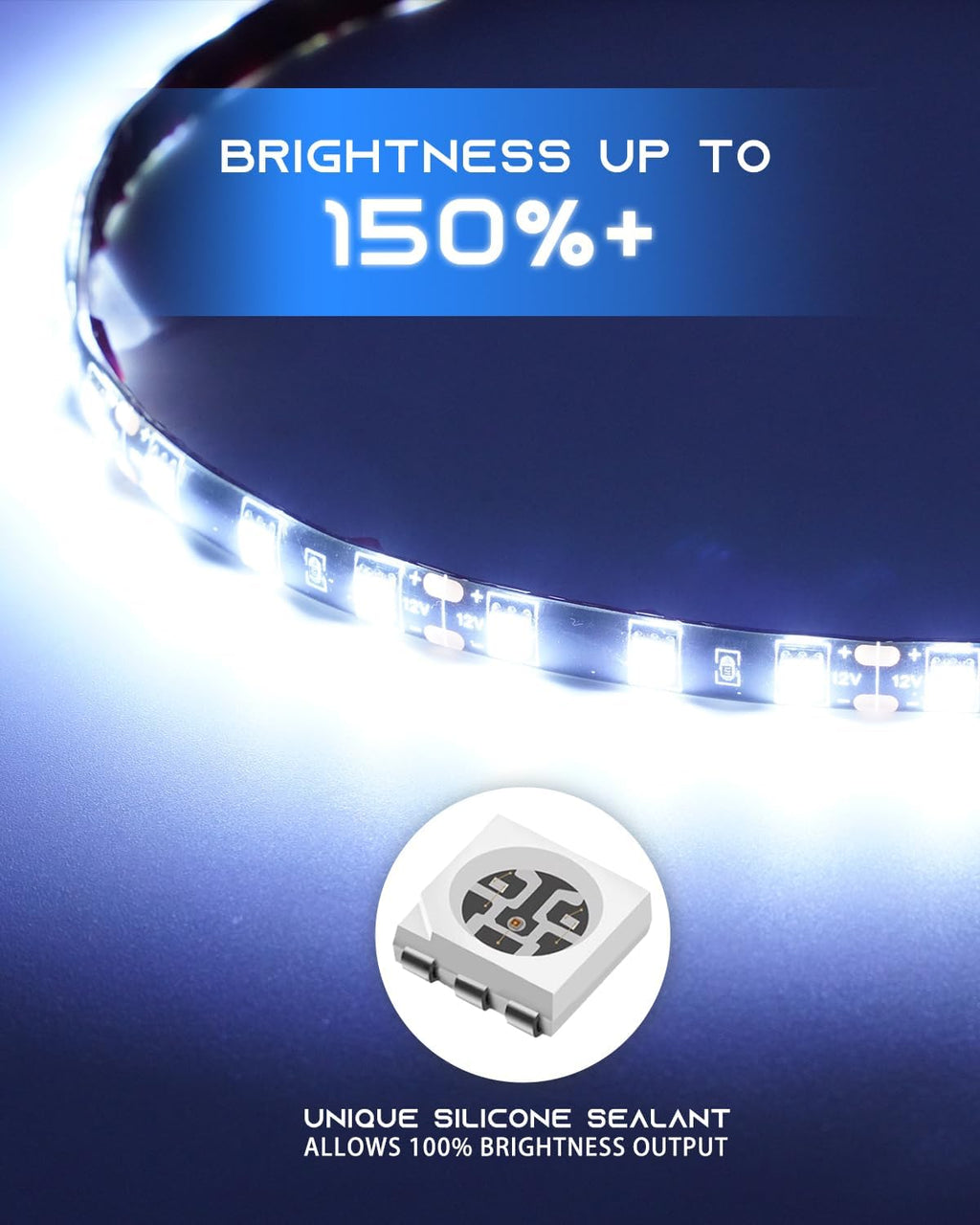 12V Led Light Strip 18" Connectable White LEDs Strip Lights for Car Motorcycle Golf Cart Automotive Trucks Boat Waterproof Led Light Strip, 4Pack