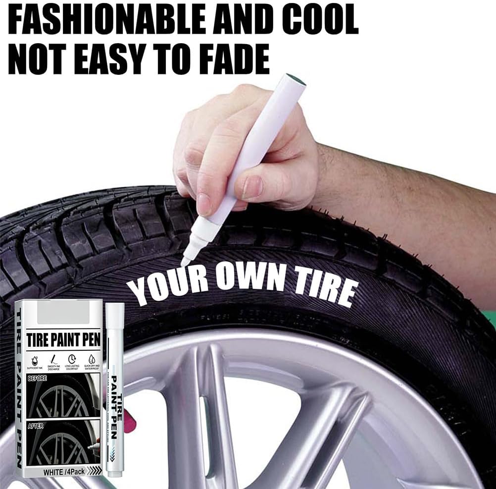 4 Pack White Marker Pen Car Tire Paint Marker Pen for Rubber Tyre Tread Fast Drying Tire Graffiti Tracing