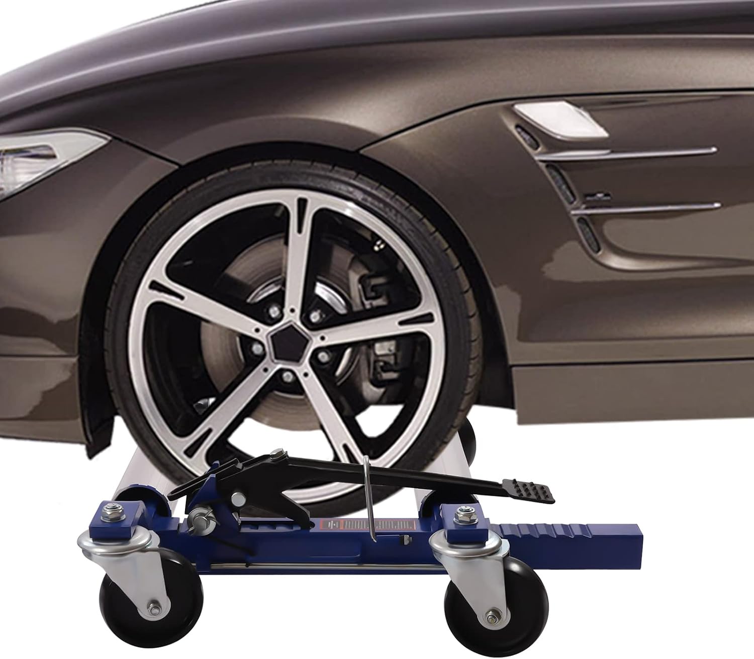 4-Piece Ratcheting Wheel Dollies Set, 5200lbs Capacity, Adjustable 10-22in | 360° Nylon Wheels, Heavy Duty Steel, Foot Pedal, Easy Move Car Tire Skates, Garage, Auto Shop, Silver Blue Black
