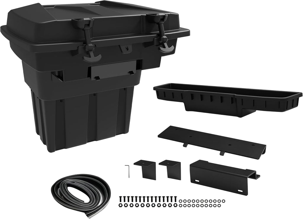 Rear Cargo Box for Kawasaki Mule Pro FXT DXT DX FX 2015-2026, 20L Waterproof Storage Bin with Latches, Heavy Duty PP Tool Organizer Rear Bed Tool Box for Kawasaki Mule PRO FX Accessories