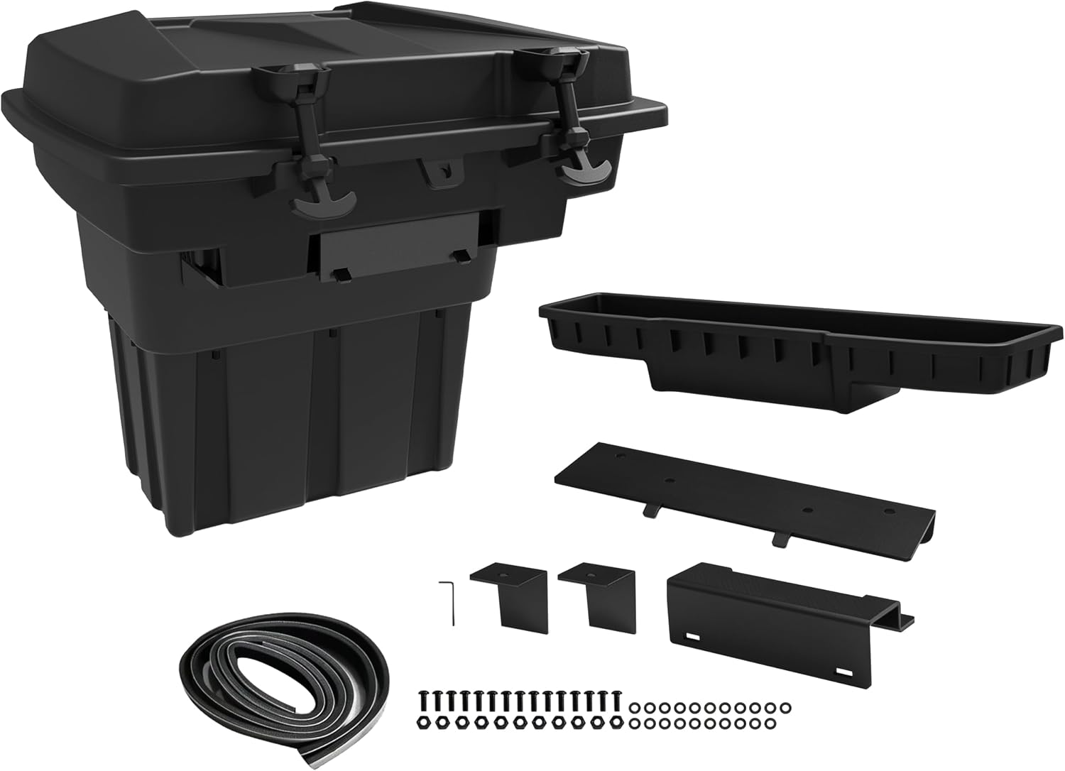 Rear Cargo Box for Kawasaki Mule Pro FXT DXT DX FX 2015-2026, 20L Waterproof Storage Bin with Latches, Heavy Duty PP Tool Organizer Rear Bed Tool Box for Kawasaki Mule PRO FX Accessories
