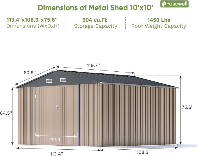 Patiowell 10 x 10 FT Outdoor Storage Shed, Metal Yard Shed - Image 5