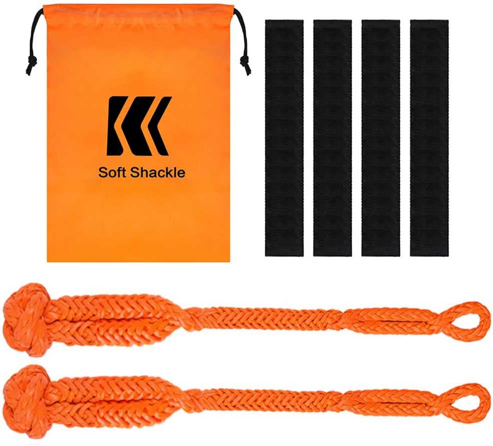 Soft Shackle, 1/2" X 24" Light Weight Shackle (56,000 LBS Breaking Strength) with Extra Sleeves for Sailing, SUV, Off Road Towing, ATV (2-Pack Orange Shackle Recovery)