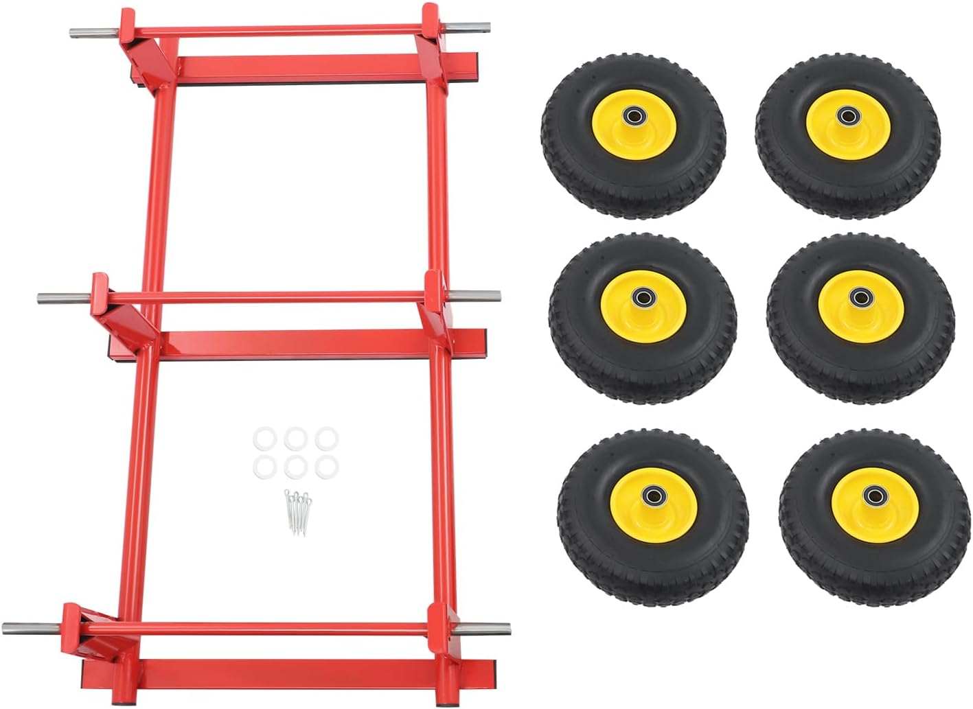 6-Wheel All-Terrain Mover, Heavy Duty All Terrain Dolly with Pneumatic Tires and End Cap, 1200LBS Load Capacity, Carbon Steel Furniture Moving Dolly for Logistics, Decoration 40"X21.93"