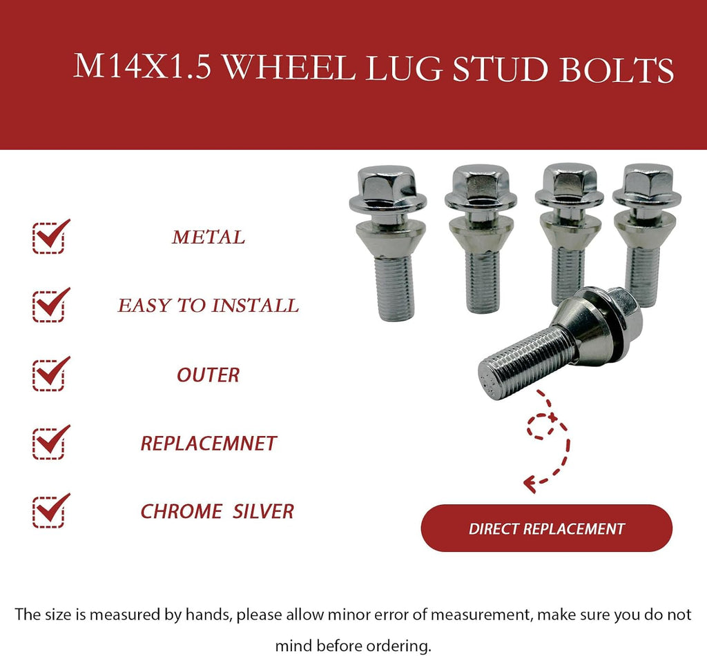 5Pcs M14x1.5 Wheel Lug Stud Bolts for Volvo XC60 V60 S80 31423735 | for Volvo XC70 S90 XC90 S60 XC40, Front Rear, Replace Wheel Tire Screws Steel Lug Nuts Hub