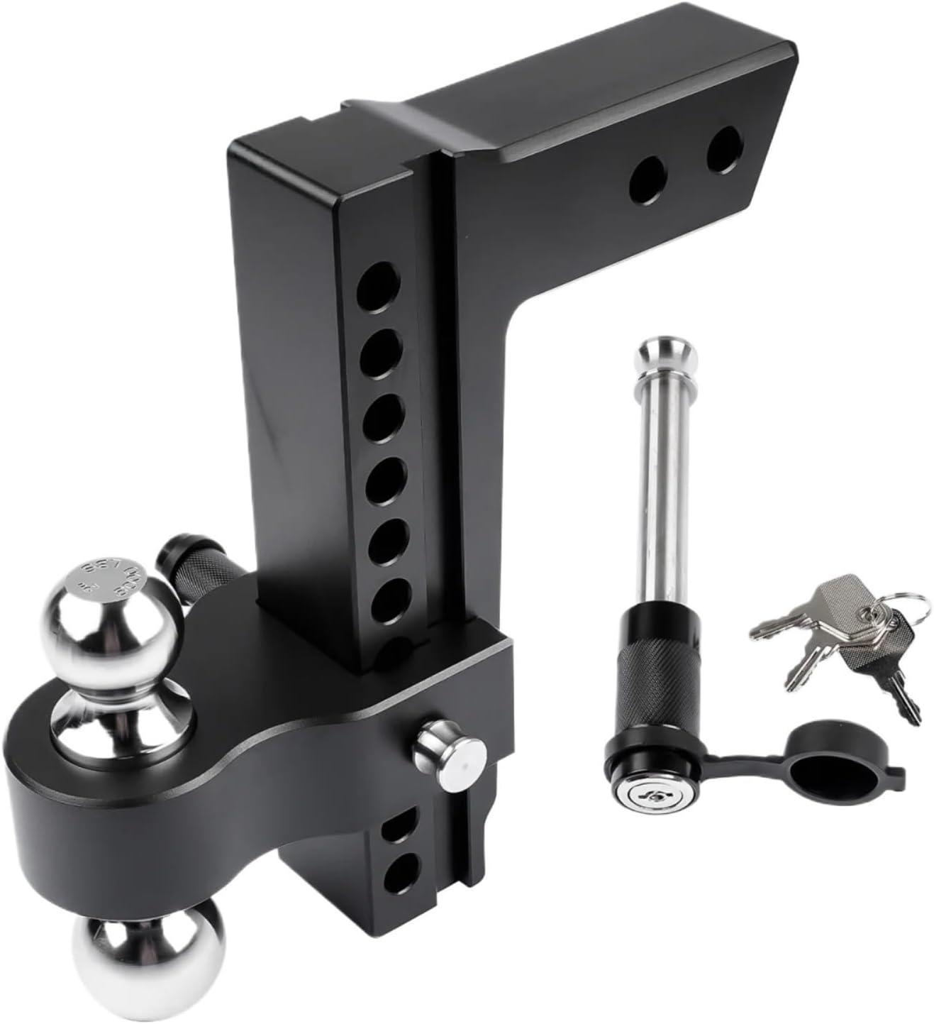 Adjustable 2.5" Trailer Hitch 10" Drop/Rise Dual-Ball 18500 LBS GTW Locks