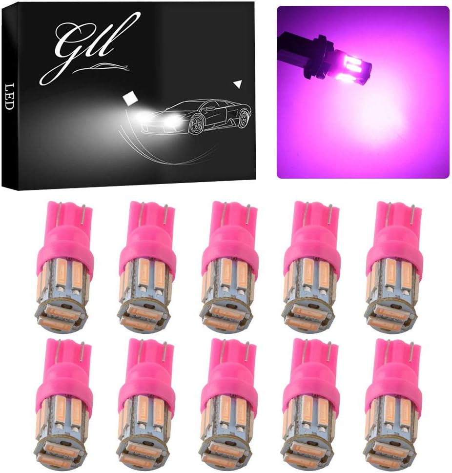 Grandview Pink T10 194 168 921 W5W LED Interior Lights Bulb Car Replacement Lights Truck License Plate Front Rear Sidemarker Light Dome Map LED Bulbs 12V DC 10-Pack