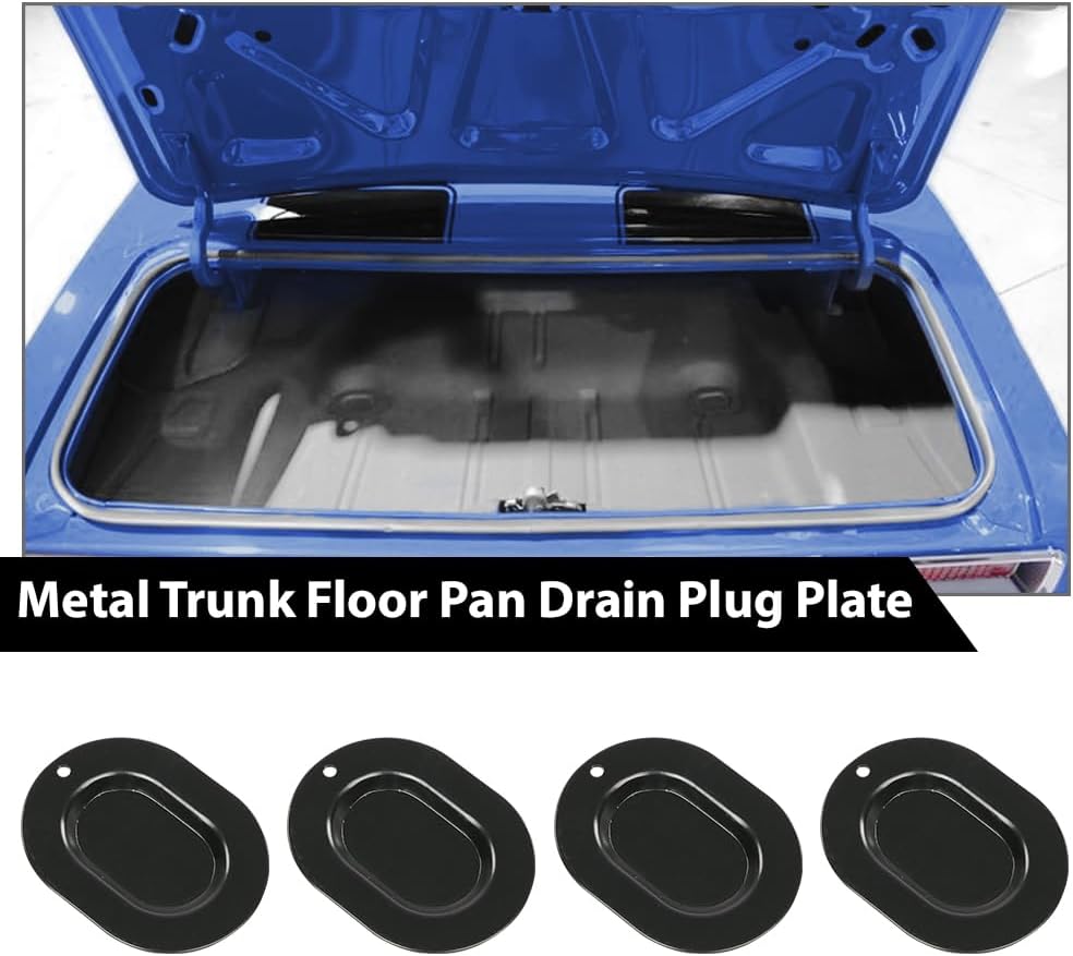 ANDPLAY 4pcs Trunk Floor Pan Drain Plug Plate Set Metal Compatible with A-Body, Chevelle, GTO, 442, GS 1967-1972 Fit A-Body, Chevelle, Lemans, Cutlass, Skylark 1973-1977 Black