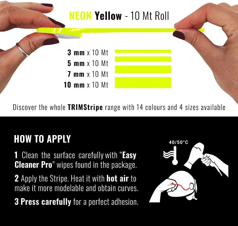 4R Quattroerre.it 10474 Trim Stripes Adhesive Strips for Cars, Neon Yellow, 5 mm x 10 mt