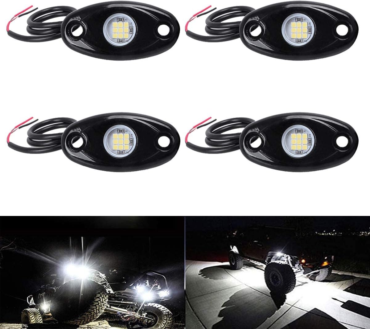 4Pods LED Rock Lights White LED Neon Underglow Light for Car Truck ATV UTV SUV Boat Underbody Glow Trail Rig Lamp Waterproof (White)