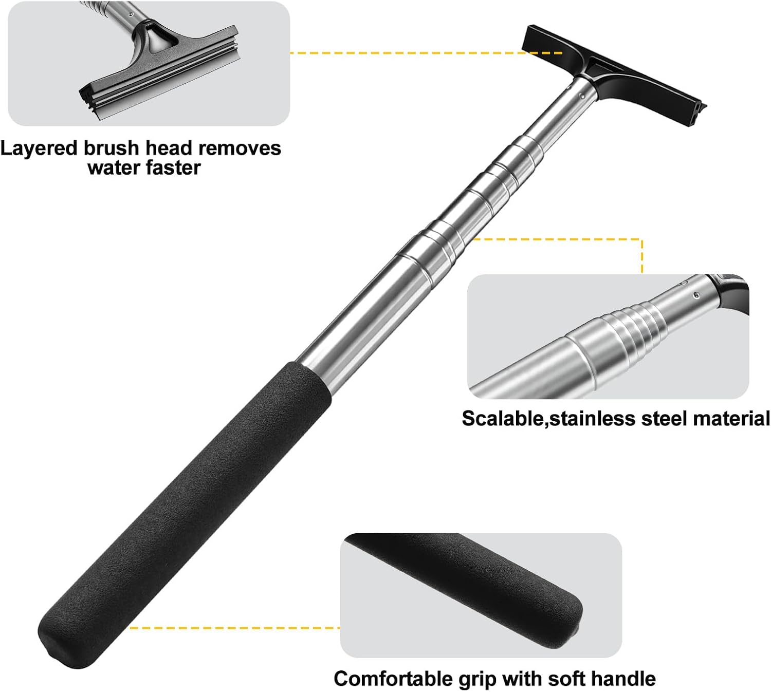 Side Mirror Squeegee, Car Mirror Squeegee, Retractable Car Rearview Mirror Wiper for All Vehicles, Universal Automotive Accessories, 38.6 Inch Handle - Black