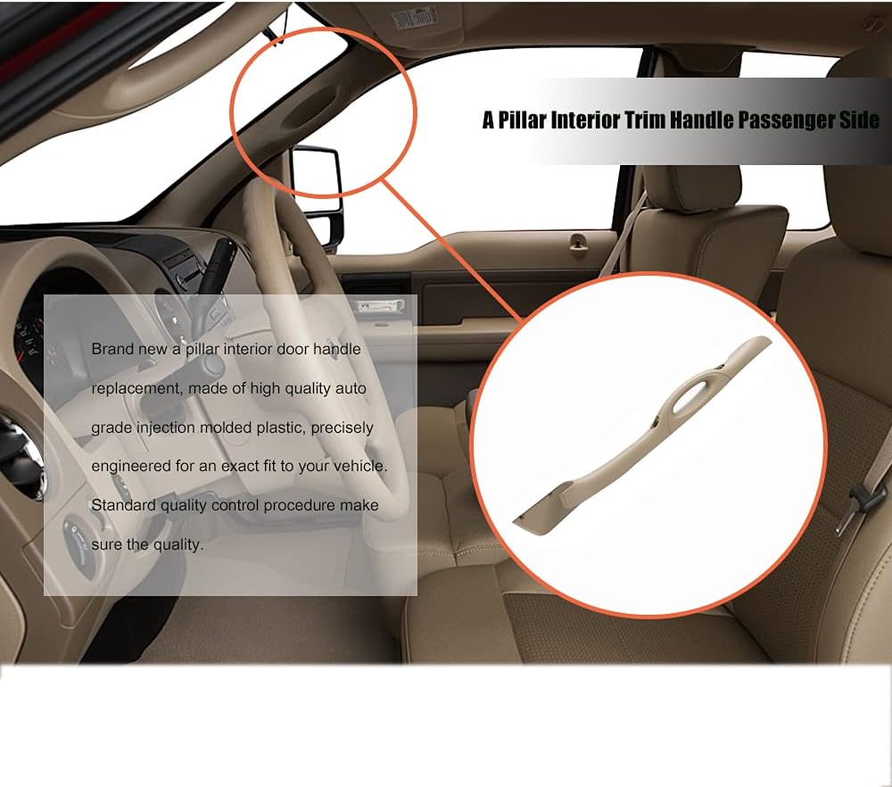 A Pillar Interior Trim Handle Right Passenger Side Compatible with Ford F150 F-150 Lincoln Mark LT A Pillar Grab Handle Assist Panel 4L3Z-1503598-AAC (Right Passenger Side Beige)
