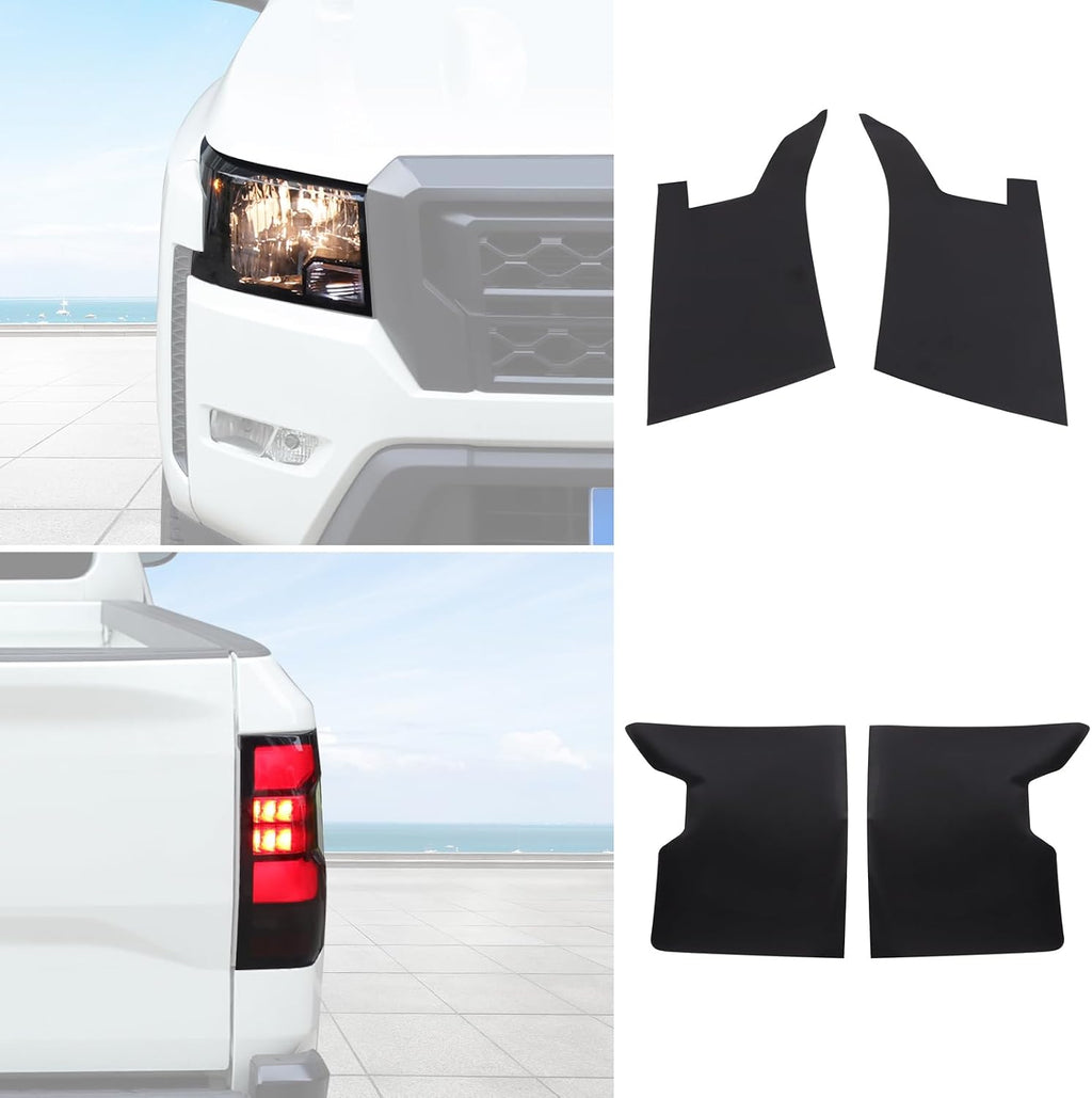 Car Front Headlight Tint Film & Rear Taillight Trim Sticker Compatible with Nissan Frontier 2022-2025, Precut Taillight Headlight Lamp Overlay Kit Black Transparent TPU Decals Protector Accessories