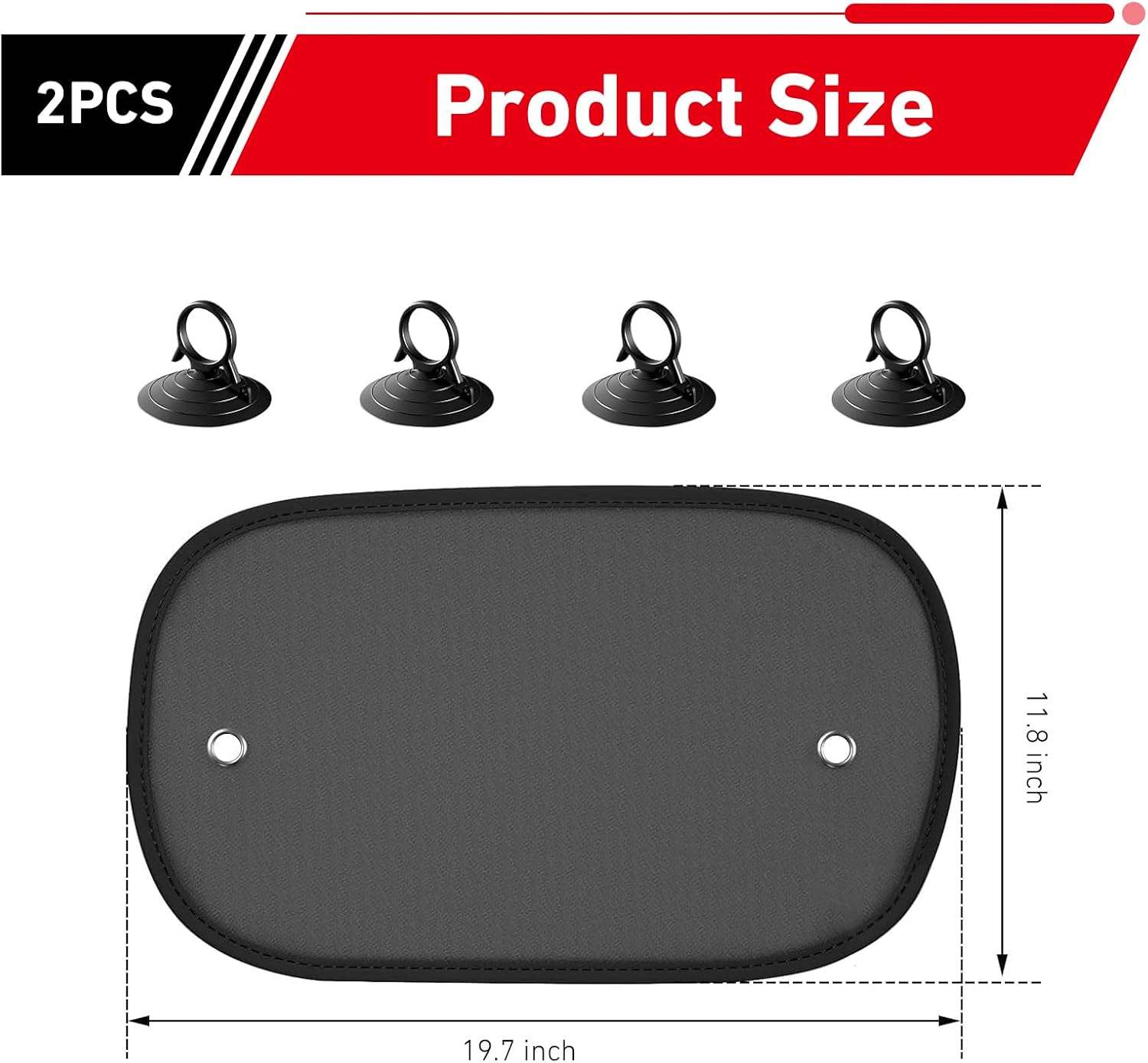 2 PCS Car Window Shades, 20"x12" Car Side Window Sun Shade, Suction Cup Automotive Sun Shade, Car Window Sunshades for Baby Camping Napping, Fits Most Cars SUVs Trucks