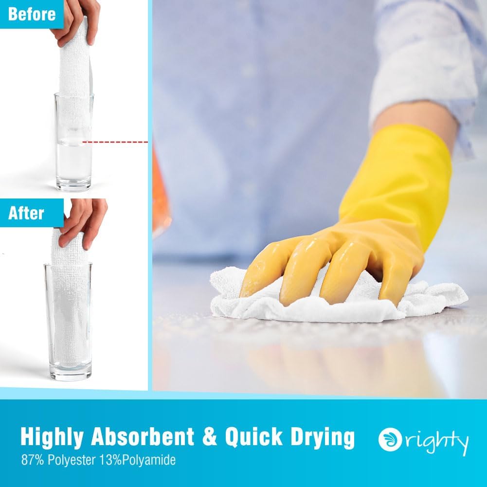 Orighty Microfiber Cleaning Cloth Bulk, 100 Pack, 11.5x11.5 inch, White | Microfiber Towels for Cars, Multi-Purpose Shop Towels, Soft Highly Absorbent Cleaning Rags for Car, Home, Kitchen